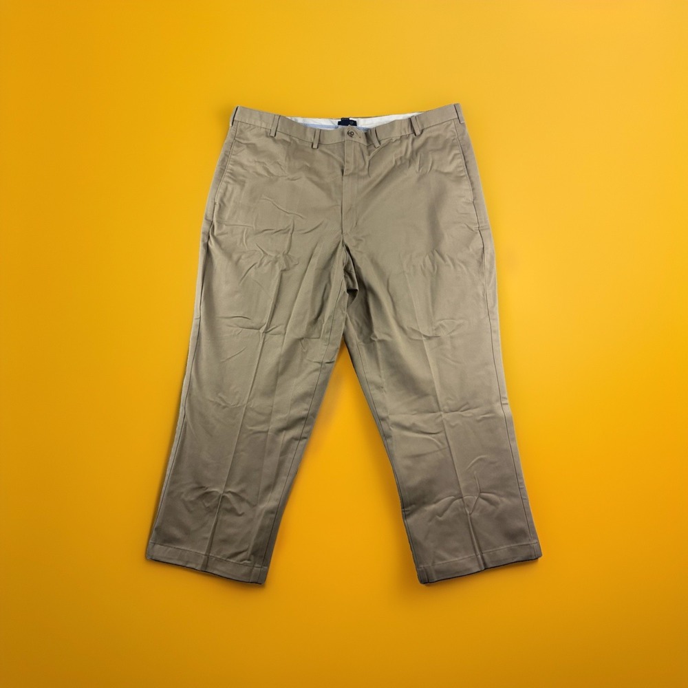 Land's End‎ traditional fit flat front pants slacks, khaki, men's 46x28, cotton